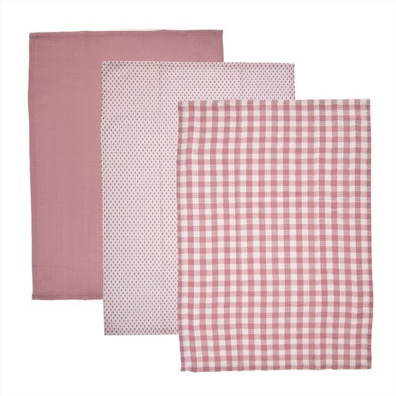 Utěrka bavlna kuch. Dekor 3 ks růžová