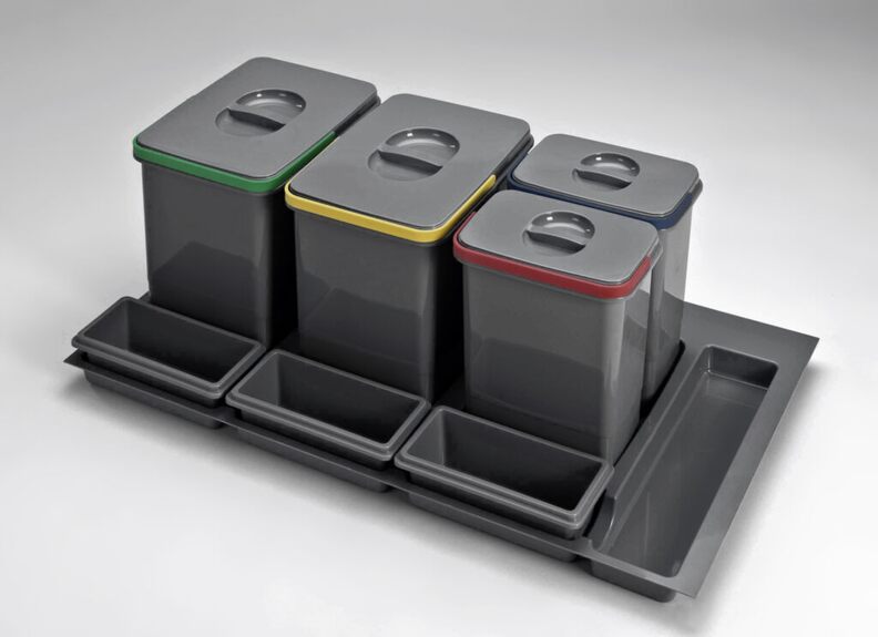 Odpadkový koš do šuplíku 900, 2x15 l + 2x7 l, K90 - antracit