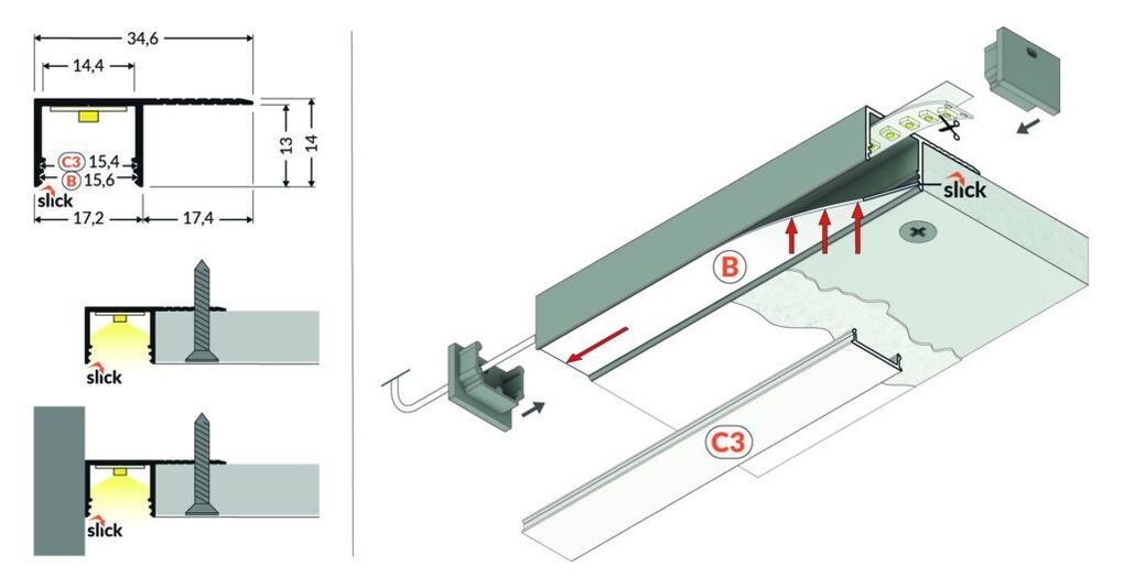 Profil WIRELI PLANE14 SIDE BC3 stříbrný elox, 2m (metráž)