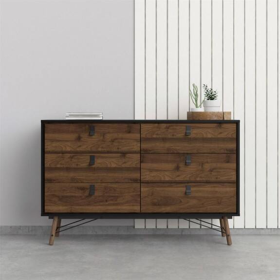 Komoda Rain 6s velká černá MAT/ořech