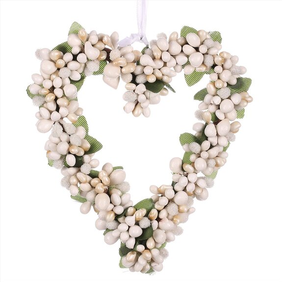 Srdíčko na zavěšení s bobulemi, barva smetanová, umělá dekorace