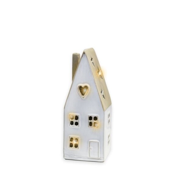 Domeček porcelán LED V13,9cm béžová