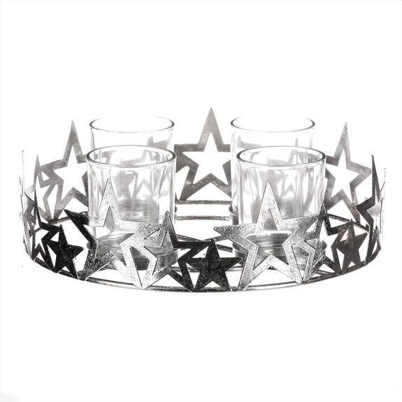 Svícen kovový adventní, stříbrný.