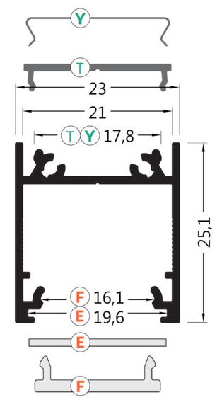 Profil WIRELI LINEA20 EF/TY černá anoda, 2m (metráž)