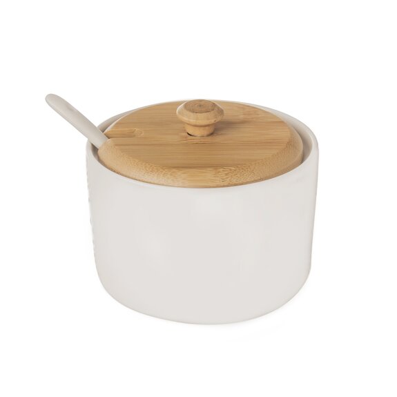 Cukřenka porc./dřevo+lžička WHITELINE pr. 9,5 cm