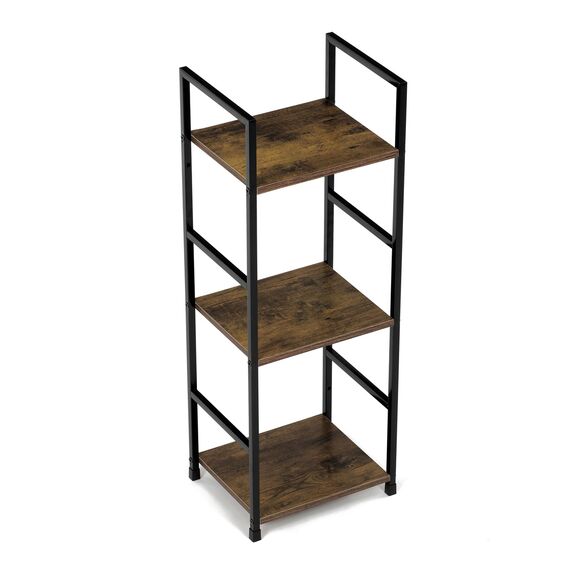 Regál, 3 police, dekor staré dřevo, MDF, černý lak