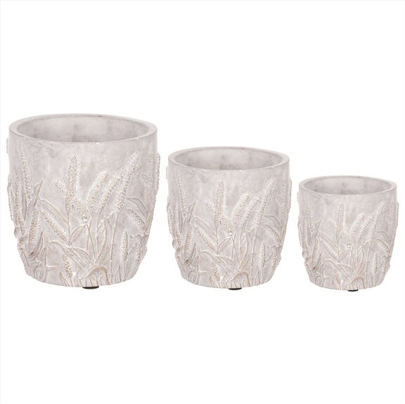 Obal betonový s dekorem obilí, zlatá barva 3ks