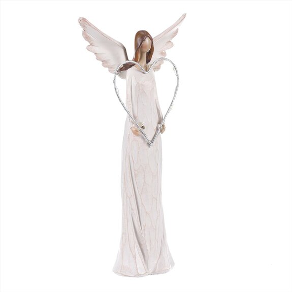 Anděl polyresinový - srdce s LED osvětlením, béžový