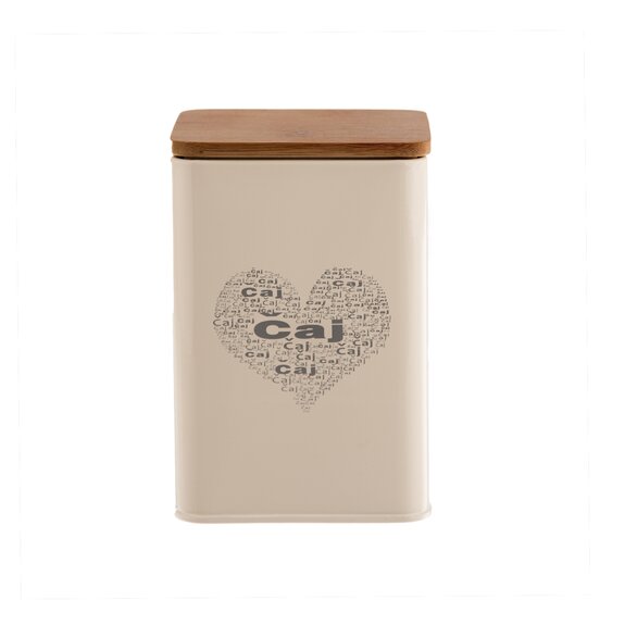 Dóza plech/dřevo 9,5x9,5x14 cm Čaj SRDCE