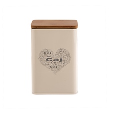 Dóza plech/dřevo 9,5x9,5x14 cm Čaj SRDCE