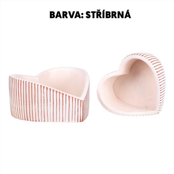 Miska betonová ve tvaru srdce BTO1087, bílo-stříbrná