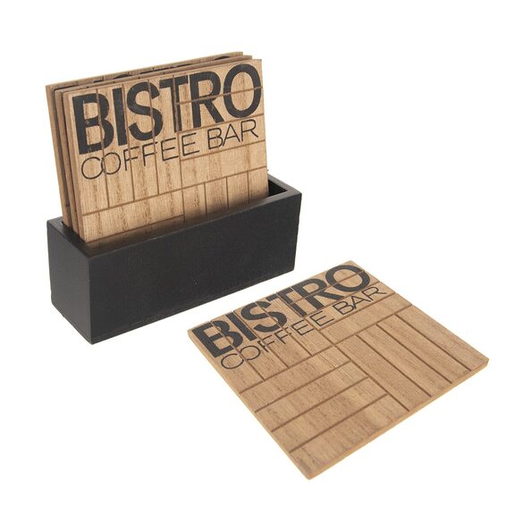 Podtácek dřevo+stojan Bistro 10x10 cm 4 ks, náhr. 710846