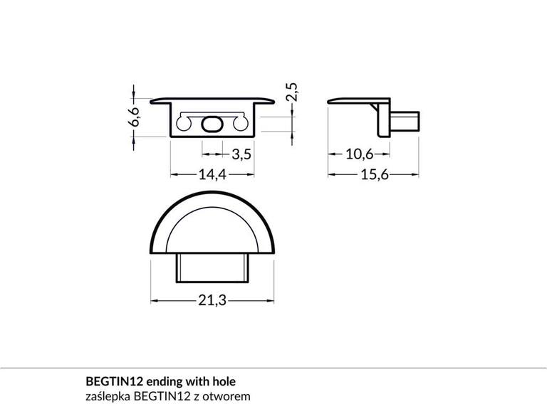 Koncovka WIRELI BEGTIN12 bílá půlkulatá s otvorem, pár