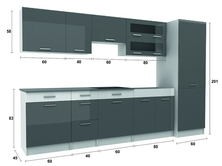 Kuchyňská linka Falco Sanader 300 červený lesk/bílý pruh