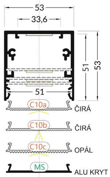 Profil WIRELI PHIL B nakládaný hliník anod 2000mm (metráž)