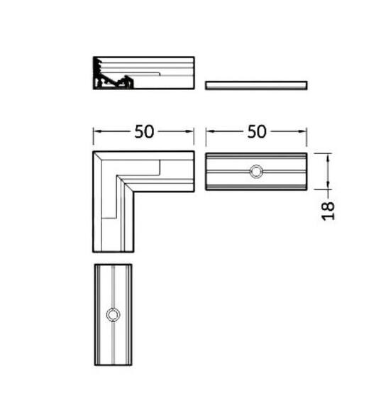 Spojka rohová WIRELI CORNER10 - 90° hliník anoda, ks