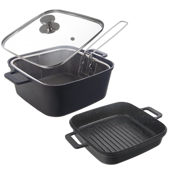 Pekáč GRANDE oboustr.+fritéza 32,5x24,5x16,5 cm skl. víko