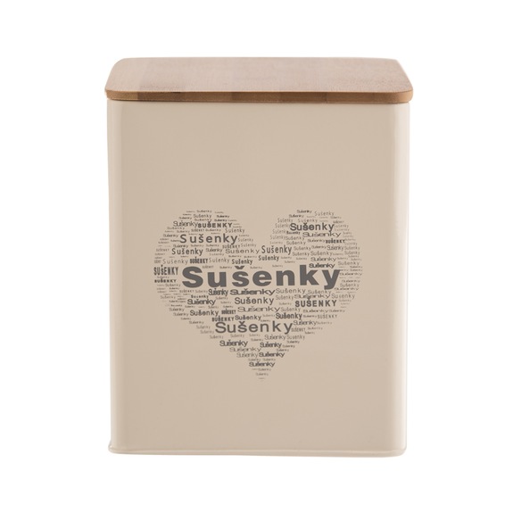 Dóza plech/dřevo 14x14x16,5 cm Sušenky SRDCE