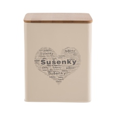 Dóza plech/dřevo 14x14x16,5 cm Sušenky SRDCE