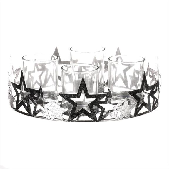 Svícen kovový adventní, stříbrný.