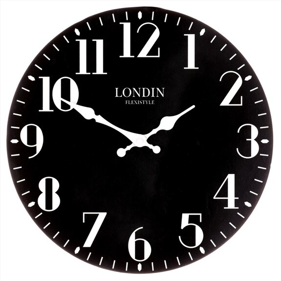 Hodiny nástěnné - černé, bílé číslice, MDF, 34 cm