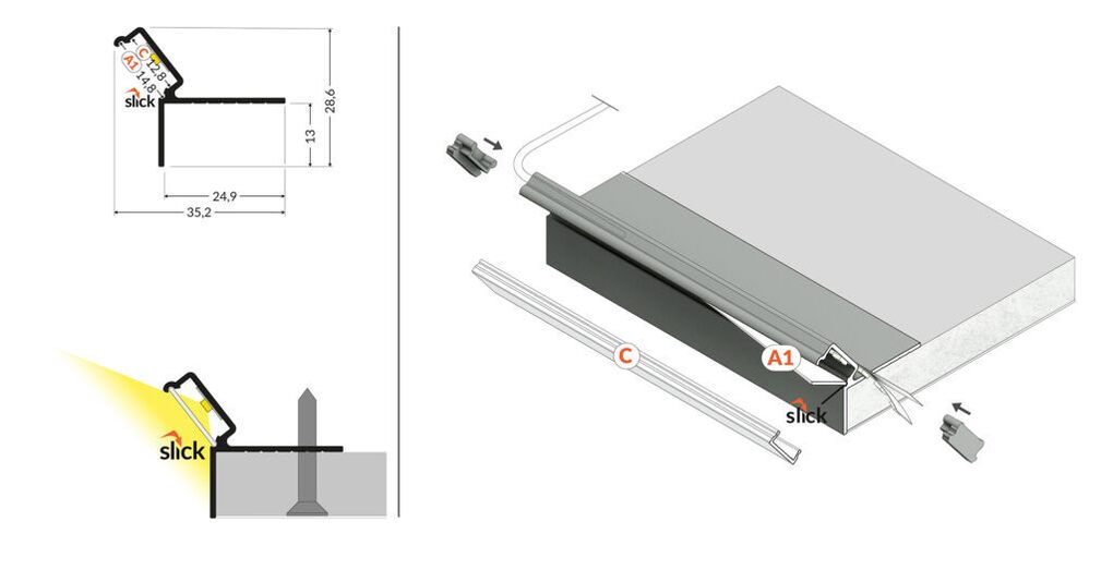 Profil WIRELI GLOW12 DOWN  A1C stříbrný elox, 2m (metráž)