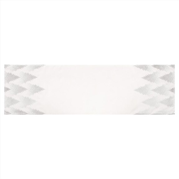 Běhoun bílý - stříbrné stromky na okrajích, 100% polyester, 40 x 150 cm.