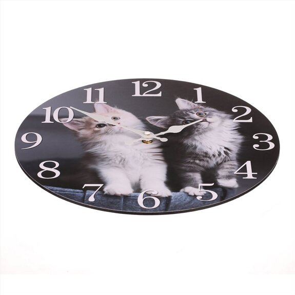 Hodiny nástěnné - koťata, MDF, 34 cm