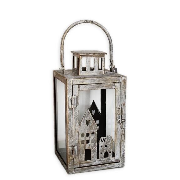 Lucerna kov/sklo 14x25,5cm šedozlatá patina