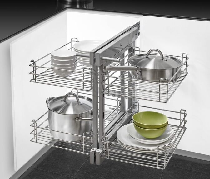 Slepý roh Komfort s tlumeným dovřením - L/P, drátěné koše, 670x460x600 mm, chrom